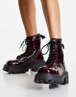 burgundy patent biker boots