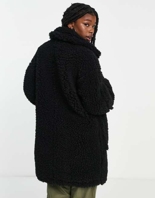 Topshop black deals borg coat