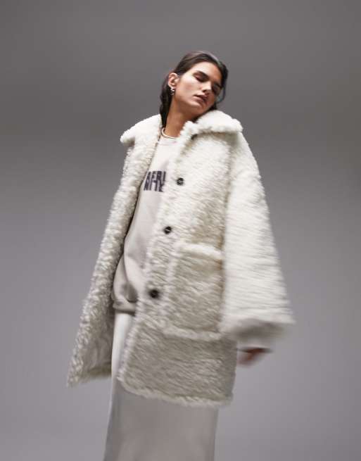 Topshop cream hot sale fur coat