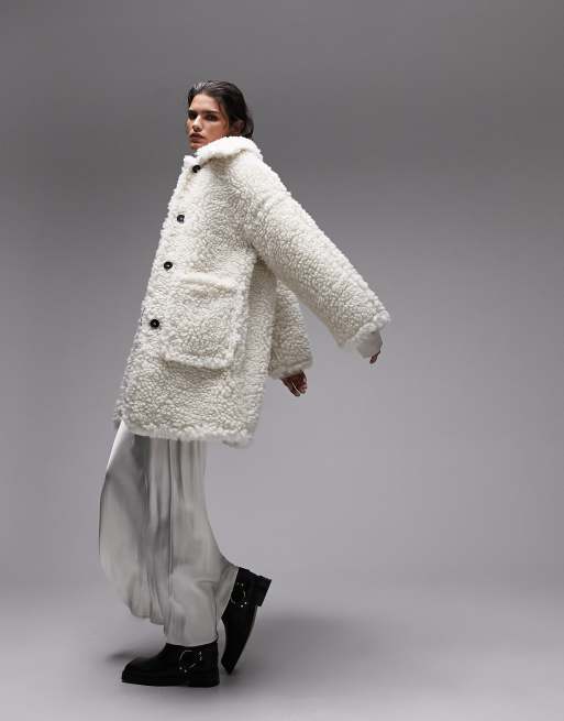 Topshop white 2025 borg coat