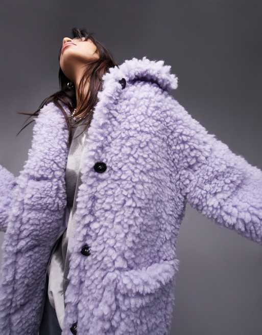 Topshop chunky borg coat in lilac