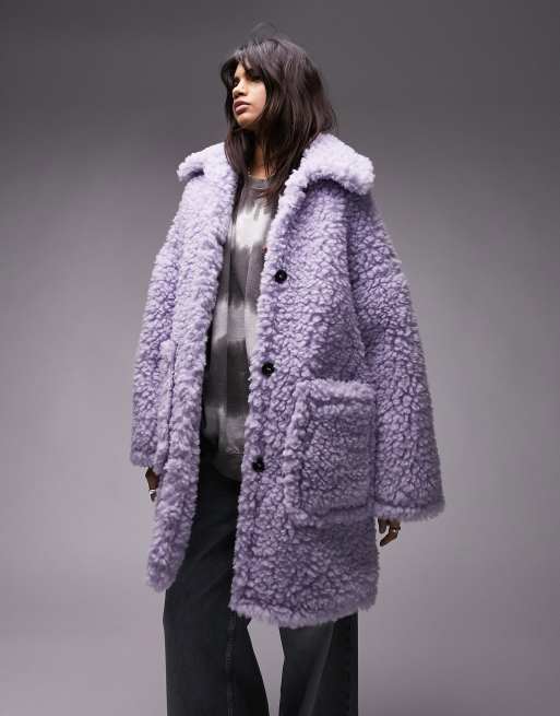 Topshop chunky borg coat in lilac