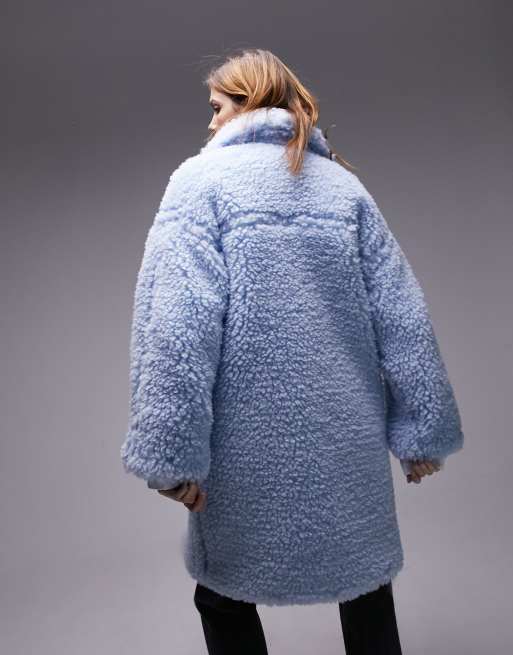 Blue teddy coat on sale topshop