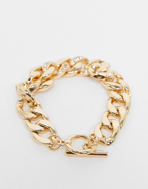 Topshop chunky chain bracelet in gold with crystal detail