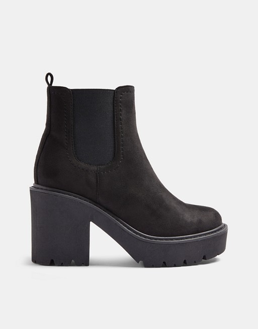 Topshop chunky heeled chelsea boots in black