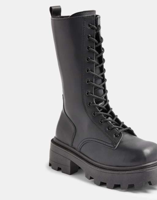 Topshop chunky lace up boots in black