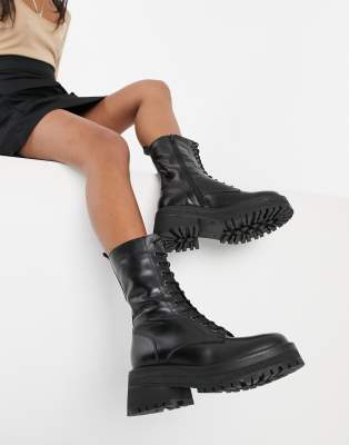 Black Lace-Up Boots - Chunky Platform Boots - Mid-Calf Boots - Lulus