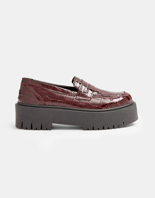 Topshop chunky platform loafers in burgundy