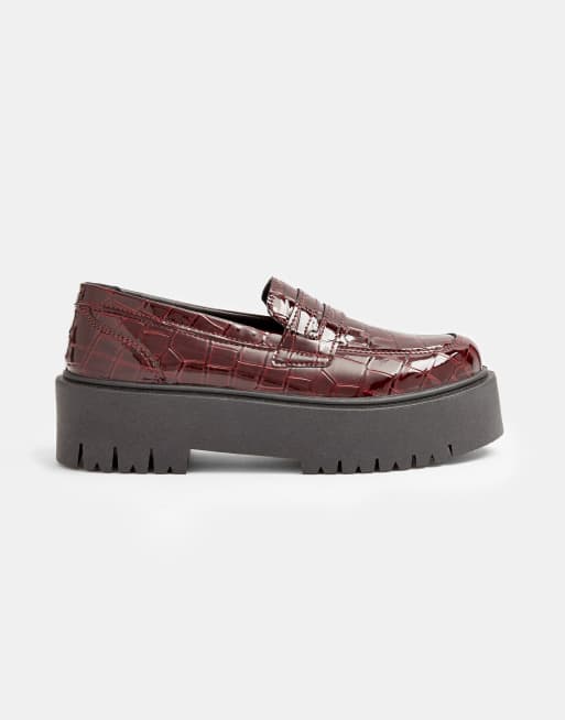 Topshop Chunky Platform Loafers In Burgundy Asos 0153