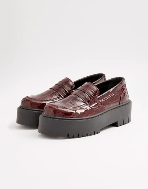 Topshop chunky loafers in burgundy | ASOS