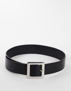 Chunky real leather belt in black