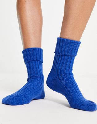 Topshop chunky ribbed socks in blue