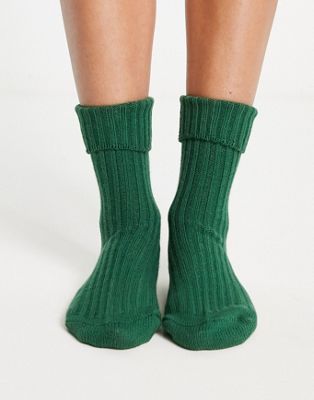 Topshop chunky ribbed socks in green