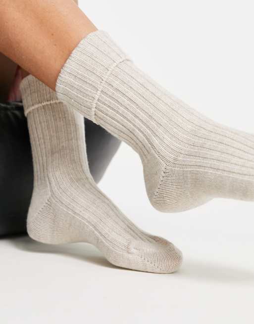 Topshop chunky ribbed socks in stone, 3 of 4