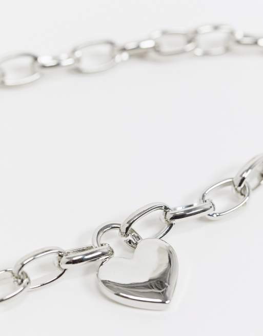 Chunky silver necklace with store heart pendant