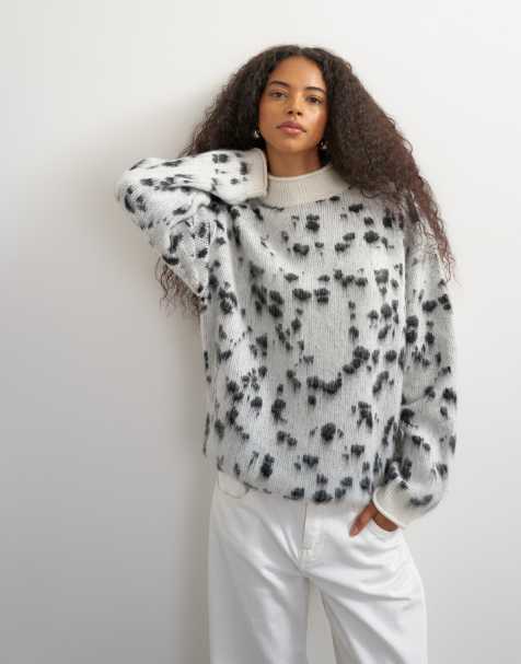 Topshop chunky striktrøje i uldblanding med rullet kant i dalmatinermønster - view 1