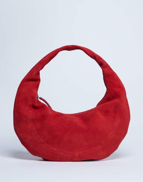 Topshop - Cian - Rød håndtaske med buet kant i ægte ruskind - view 1