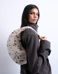 Cian real suede scoop grab bag in dalmatian pony