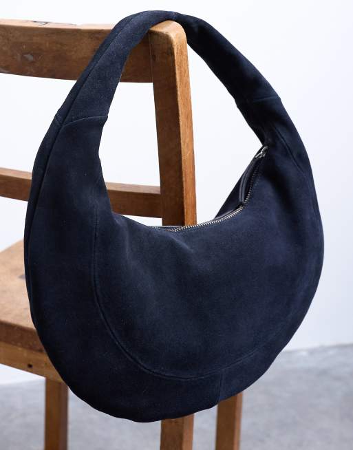 Topshop Cian real suede scoop grab bag in navy ASOS