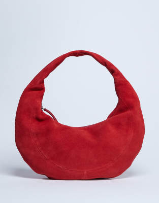 Topshop Cian Real Suede Scoop Grab Bag In Red