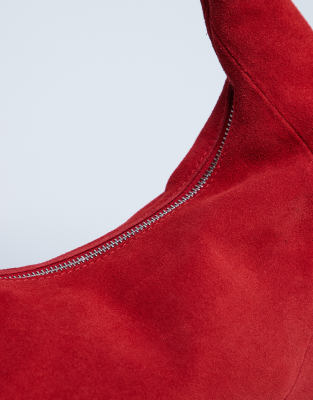 Topshop Cian Real Suede Scoop Grab Bag In Red