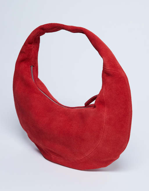 Topshop Cian real suede scoop grab bag in red