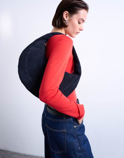 Topshop - Cian - Ronde handtas van echt suède in marineblauw - view 1