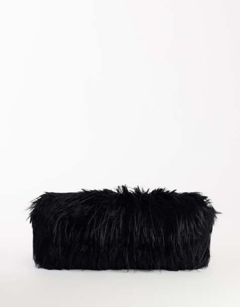Topshop Ciara oversized folded faux fur structured clutch bag in black - view 1