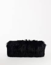 Topshop Ciara oversized folded faux fur structured clutch bag in black