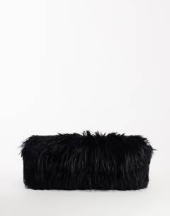 Ciara oversized folded faux fur structured clutch bag in black