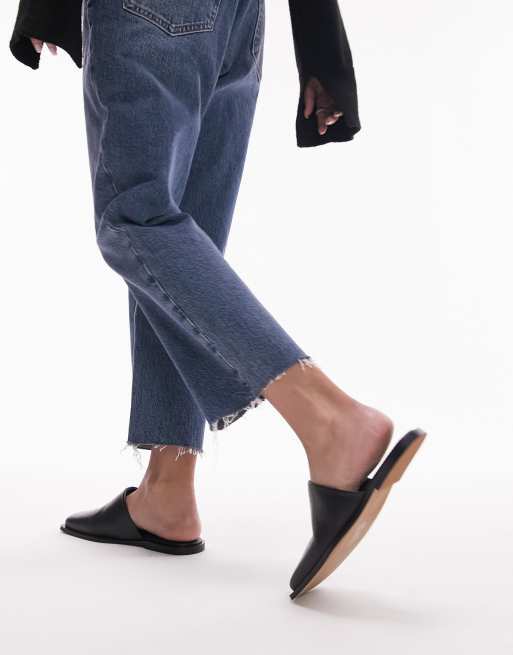 Topshop - Cici - Flade mules med firkantet tå i sort læder , 2 af 4