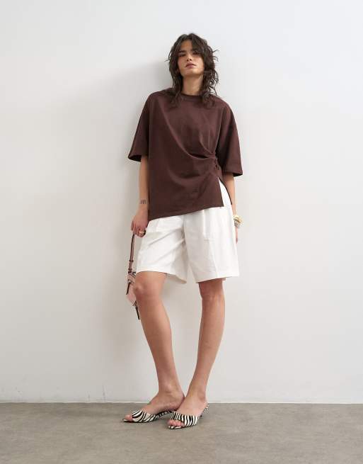 Topshop – Ciemnoczekoladowy T-shirt z ozdobnym węzłem, 3 z 4