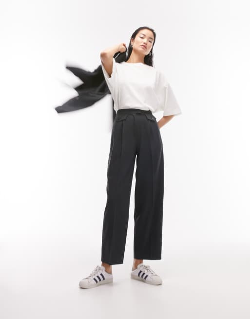 Topshop – Ciemnoszare dopasowane spodnie o luźnym kroju z nogawkami do kostki, część zestawu