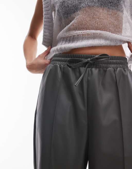 Topshop – Ciemnoszare joggersy z imitacji skóry, 2 z 5