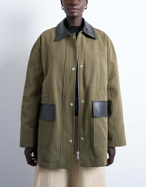 Topshop shacket with patch pocket in dark green