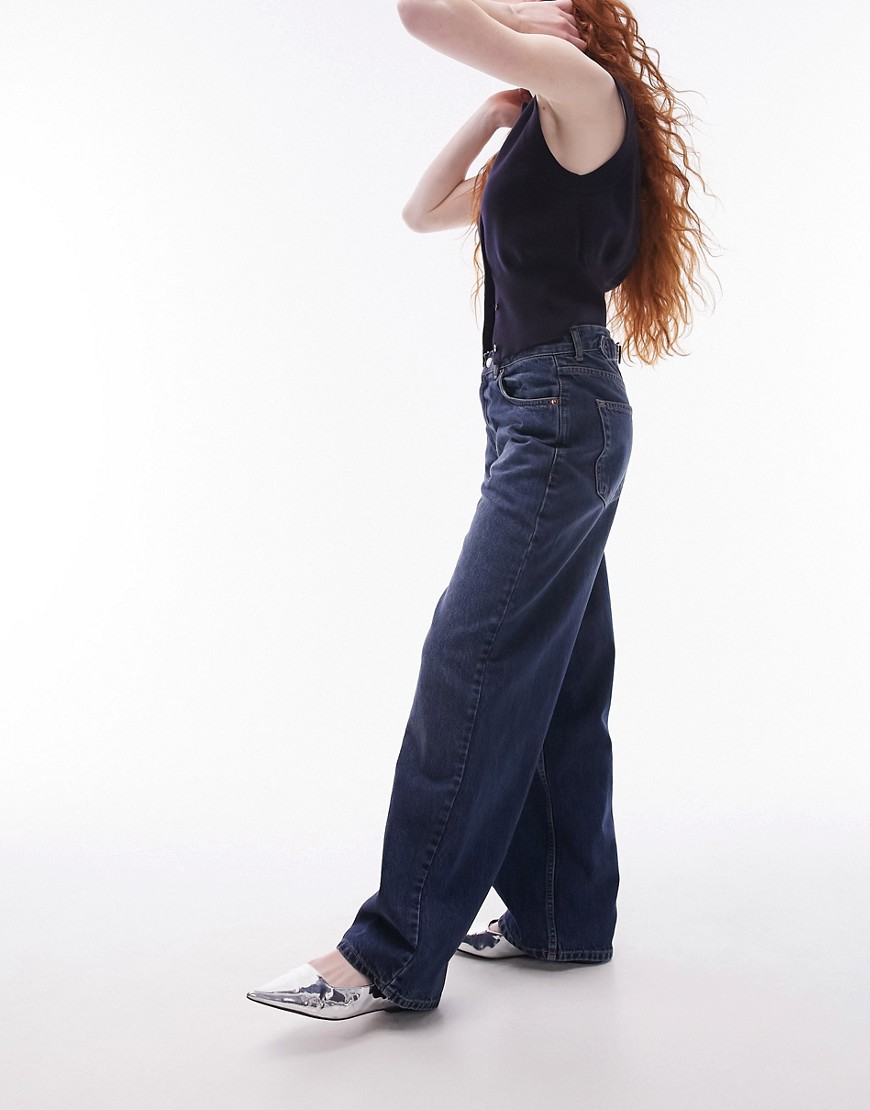 Topshop Cinch Back Jeans In Rich Blue