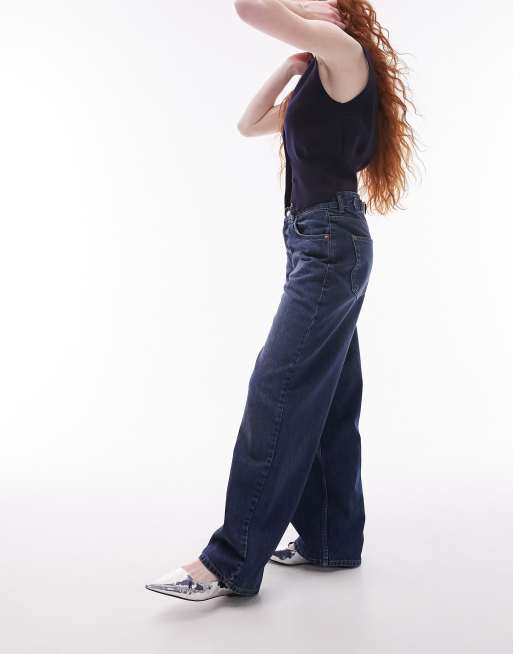 Topshop Tall cinch back jeans in dirty bleach