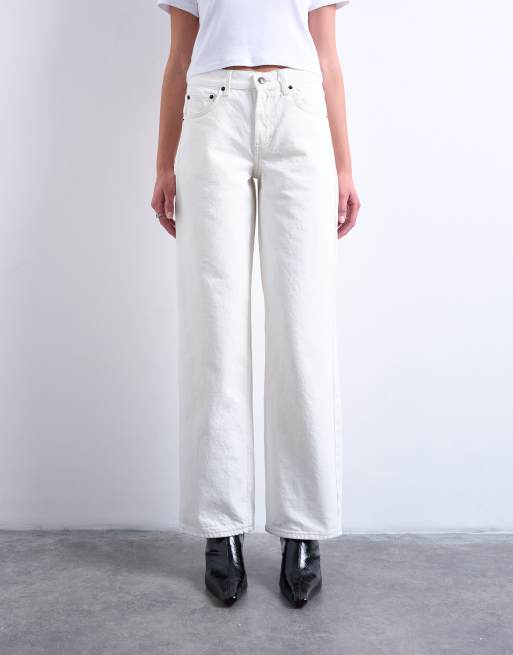 Topshop – Cinch – Białe zbierane z tyłu jeansy o luźnym kroju z niskim stanem