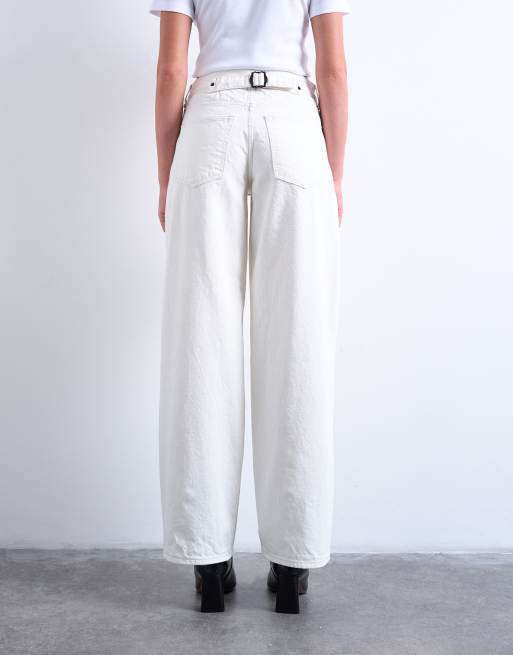 Topshop – Cinch – Białe zbierane z tyłu jeansy o luźnym kroju z niskim stanem, 4 z 7