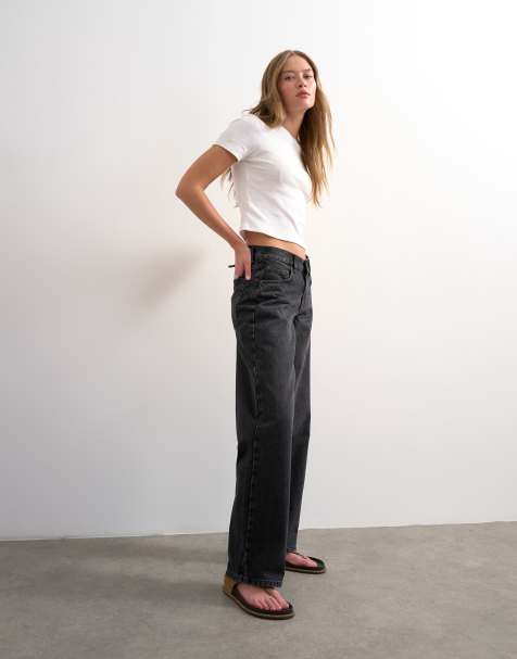 Topshop Cinch low rise relaxed jean in washed black