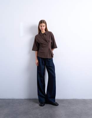 Topshop Cinch Detail Structured Polo In Brown