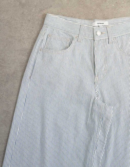 Topshop - Cinch - Jeans comodi a vita bassa blu e bianchi a righe, 8 di 8