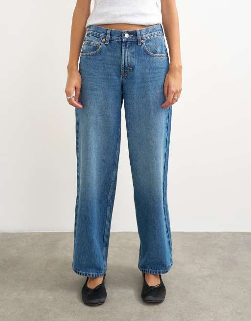 Topshop - Cinch - Jeans comodi a vita bassa blu medio, 2 di 5