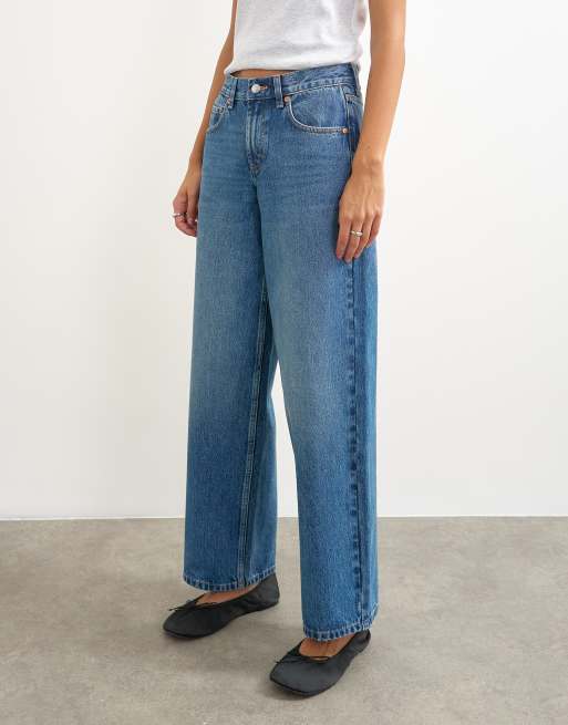 Topshop - Cinch - Jeans comodi a vita bassa blu medio, 4 di 5