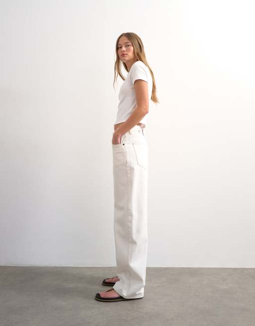 Topshop - Cinch - Jeans comodi a vita bassa color osso