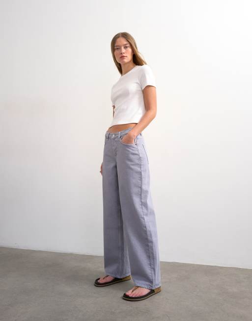 Topshop - Cinch - Jeans comodi a vita bassa lilla con cinturino, 5 di 7