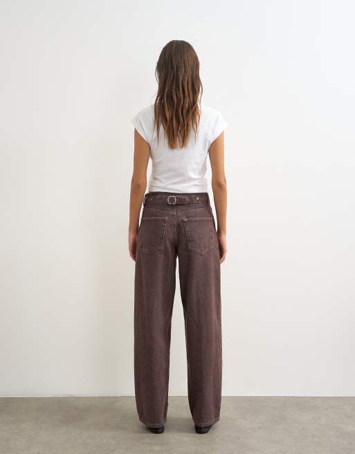Topshop Cinch lavtaljede afslappede jeans i chocolate, 5 af 5