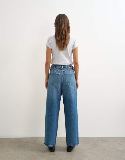 Topshop Cinch lavtaljede relaxed jeans i mellemblå, 5 af 5