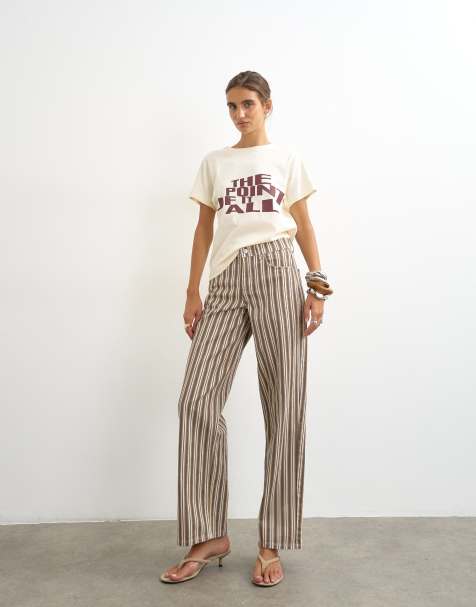 Topshop Cinch lavtaljede relaxed jeans med tobaksfarvet og koboltstribe - view 1