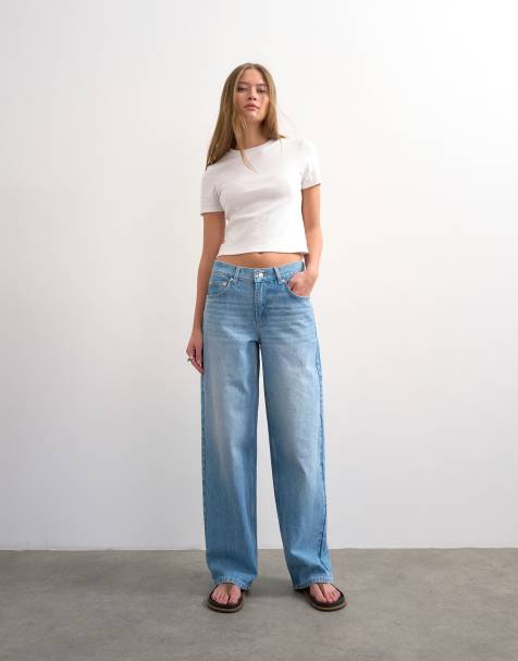 Topshop Cinch low rise baggy jean in bleach - view 1